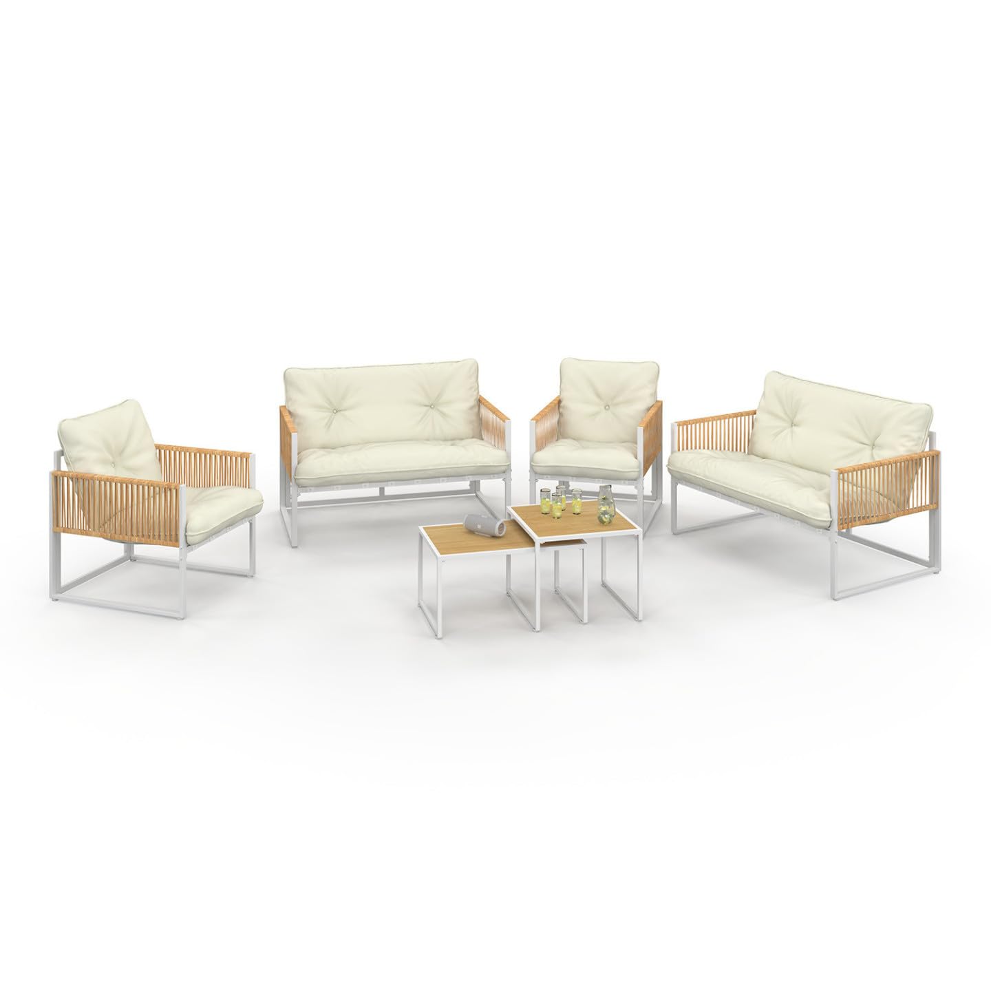 IDMarket - Salon de Jardin Bas Rio 6 Places Structure métal Blanc