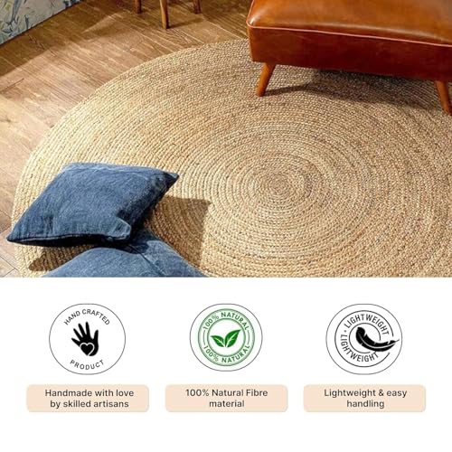 Image of Jute Braided Reversible Round Carpet (Multicolour, 60 cm)