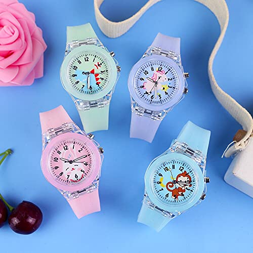 Reloj de niña Conejo de dibujos animados Relojes con luz de flash para niñas Correa de silicona Caballo lindo Dinosaurio Relojes para niños con reloj de luz Relojes para niñas (Color : Blue Monkey)