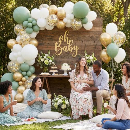 Image of Sage Green Balloons Arch Kit,130pcs Gold Balloon Garland