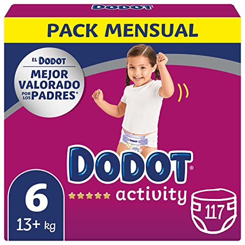 Dodot Pañales Bebé Activity Talla 6 (+13 kg), 117 Pañales con Ajuste Más Resistente