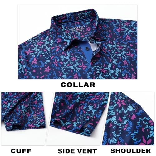 Image of M MAELREG Mens Golf Shirt Short Sleeve Dry Fit Print Moisture Wicking Performance Patterns Collared Polo Shirt
