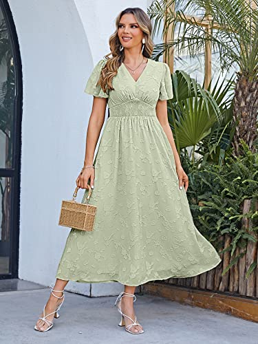 Image of Simplee Women's Boho Floral Maxi Dress Flowy Casual V Neck Short Sleeve Wedding Guest Holiday Beach Long Dress