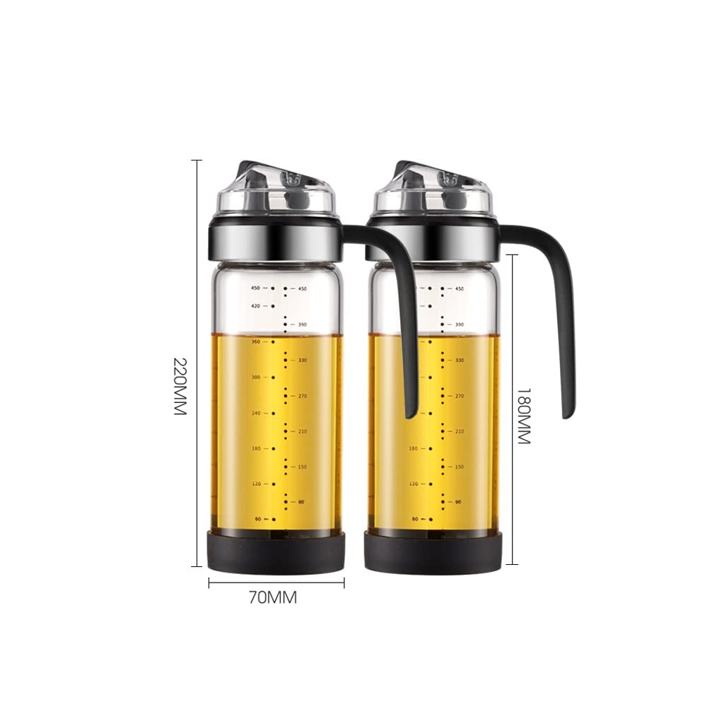 WDX Zweiteiliger Öltopf für Küche, Haushalt, Glas, auslaufsicher, große Ölflasche, kleines Öltank, Sesamöl, Sojasauce, Essig, Topf, Gewürzflasche sortieren (Größe: 450 ml*2)
