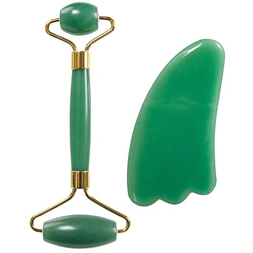 Miniatura 2 de ForPro Professional Collection El juego de piedra de jade 100% natural de Fake Bake incluye rodillo de jade aventurino y piedra gua sha para reducir