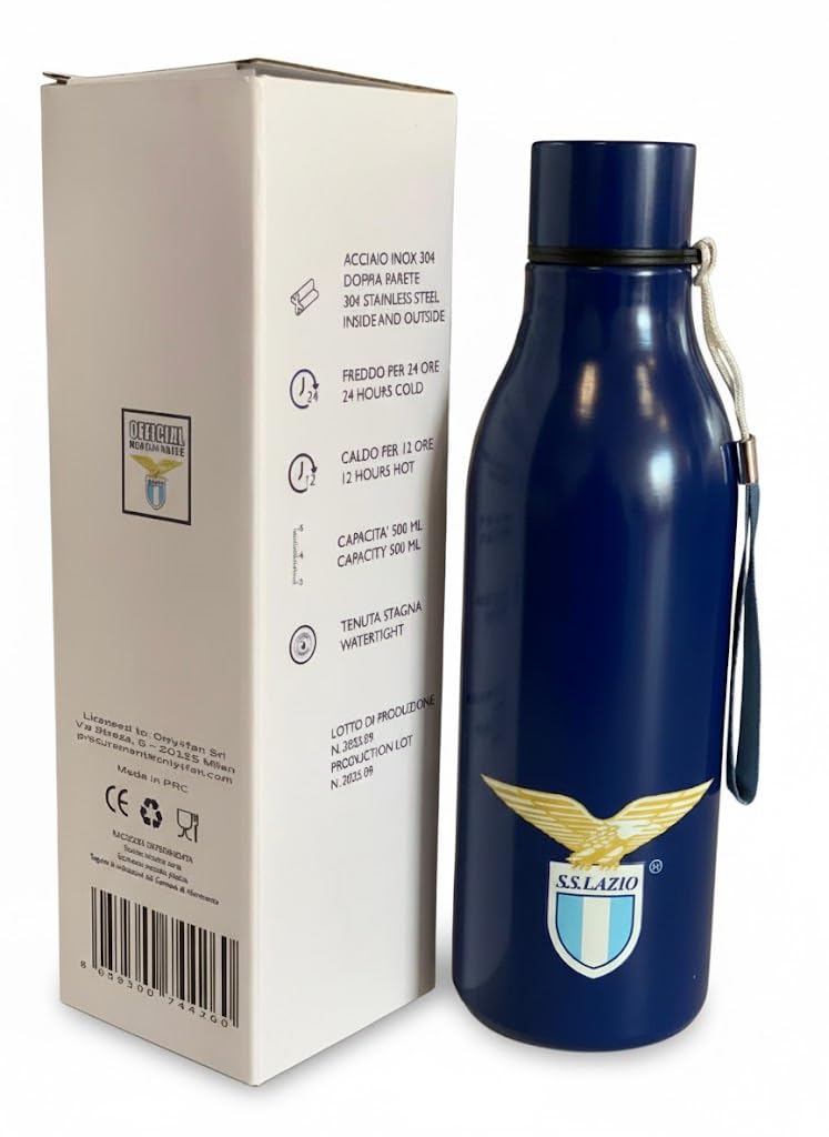 Only4fan S.r.l. Ss Lazio Trinkflasche/Thermosflasche mit Band, offizielles Produkt, Unisex, Erwachsene, Blau, Einheitsgröße