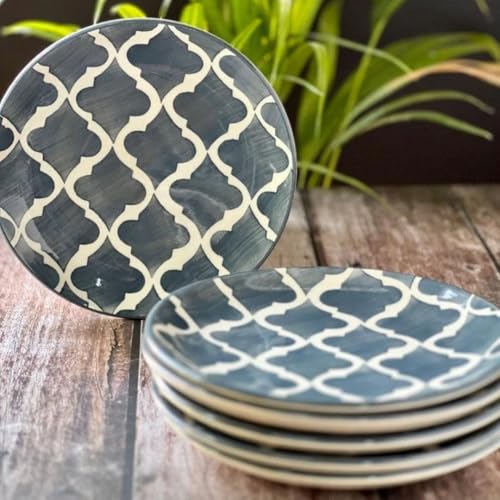 Image of Ash Grey Ceramic Round Plates - Set of 4 (7.28 inch) | Microwave, Oven & Dishwasher Safe | Perfect for Dessert, Salad & Small Meals | Elegant Porcelain Dish | Ideal for Gifting