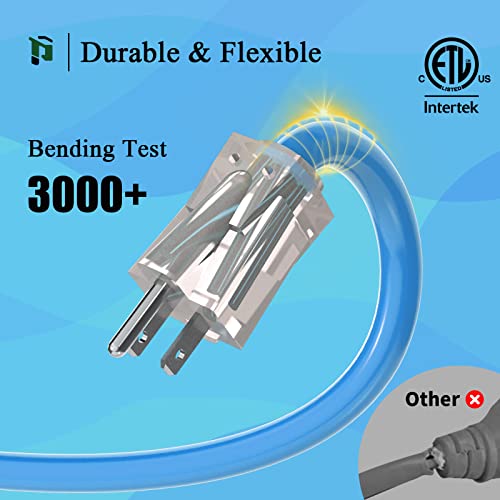 Plugtul Outdoor Extension Cord 25 Ft Waterproof, 12/3 Gauge Heavy Duty Lighted Extension Cord, 3 Prong Grounded Plug, 15A 1875W Sjtw Etl Listed, Stays Flexible In Extreme Weather -58°F To +140°F, Blue #TOP3