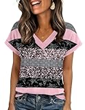 Zeagoo Shirts for Women Short Sleeve Striped Pink Blouses 2026 Fashion Summer Clothes Business Work Top M