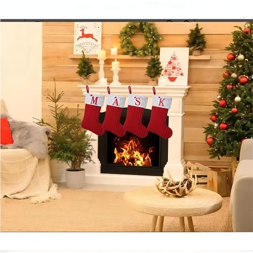 Yehnois 19.5-inch Red Knit Monogram Christmas Stockings,Personalized Initial Christmas Stocking, Family Holiday Xmas Party Decor (Letter T) - Thumbnail 6