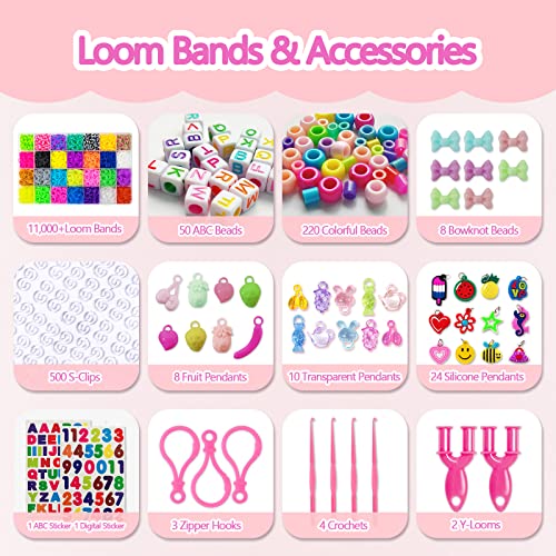 Mudo Nest 11,860+ Rubber Bands Refill Loom Set: 11,000 Diy Loom Bands 500 Clips, 210 Beads, 46 Charms, Loom Bracelet Making Kit For Kids,Rubber Band Bracelet Kit #TOP2