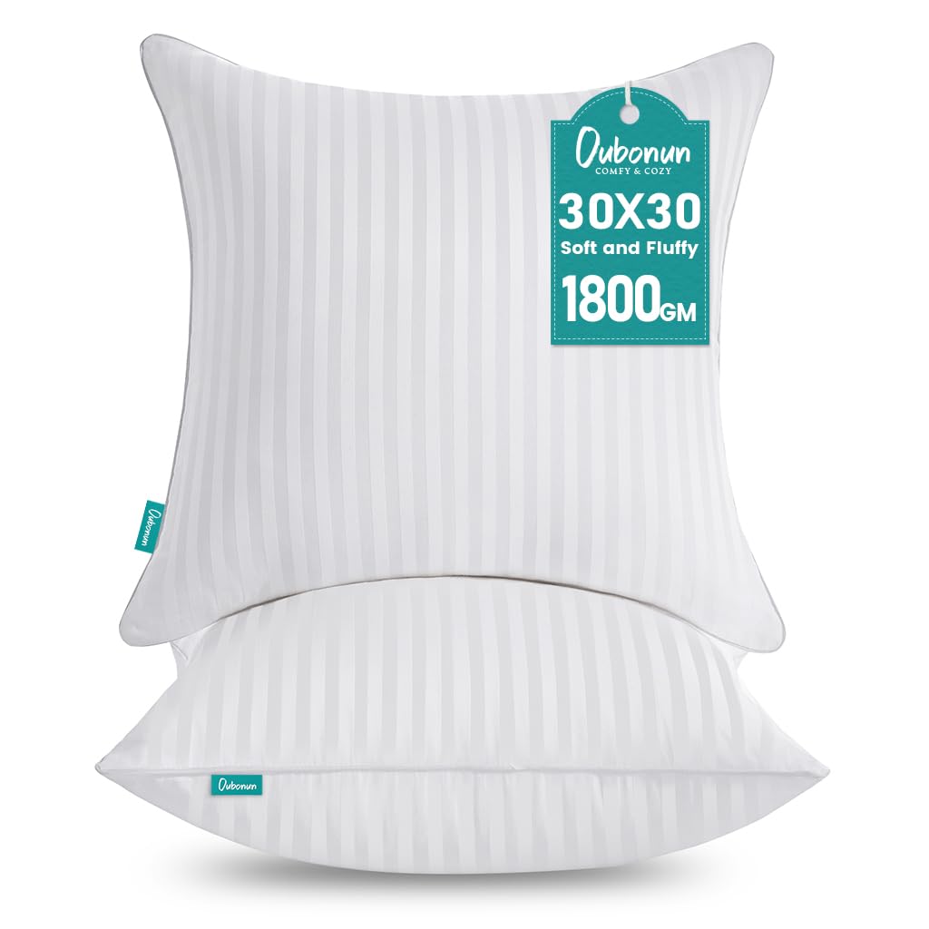 Oubonun Cushion Inserts 75x75cm (Pack of 2) – Soft & Fluffy Down Alternative Square Cushion Pads with Soft Cotton Cover for Sofa or Bed, Machine Washable – White (30x30 Inch)