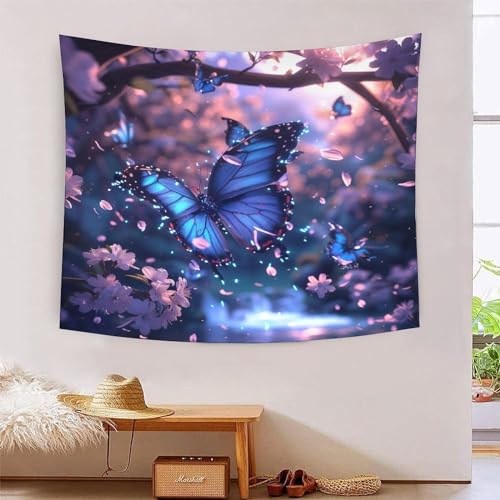 Tapisserie papillons bleus 3D pour cacher un mur abîmé et décorer une chambre facilement