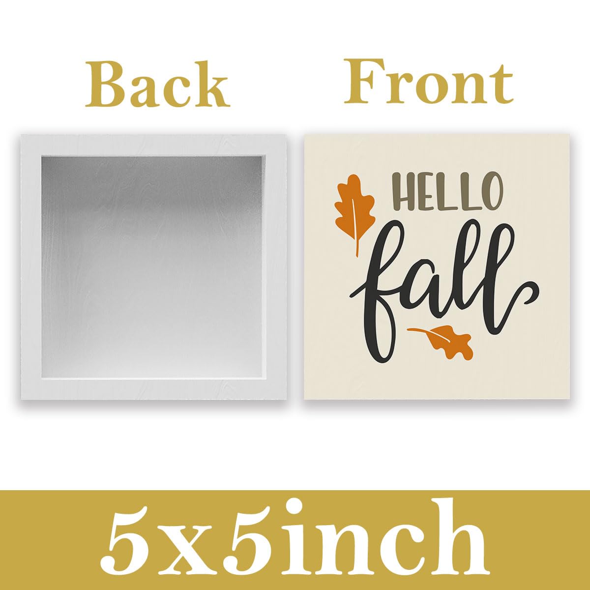 Rustic Hello Fall Wood Box Sign, Farmhouse Retro Fall Leaves Artwork Decor, Autumn Thanksgiving Wooden Square Sign Desk Block Signs Home Shelf Office Decoration 5 x 5 Inches
