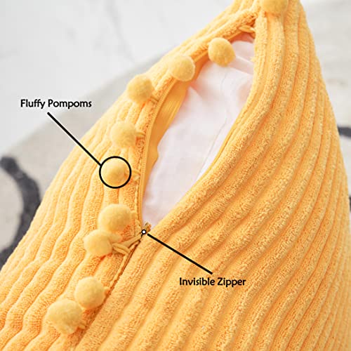 Home Brilliant Yellow Cushion Covers Soft Striped Corduroy Large Cushion Covers 60cm x 60cm with Pom-poms for Sofa Couch Bedroom Living Summer 24 Inch - Image 3