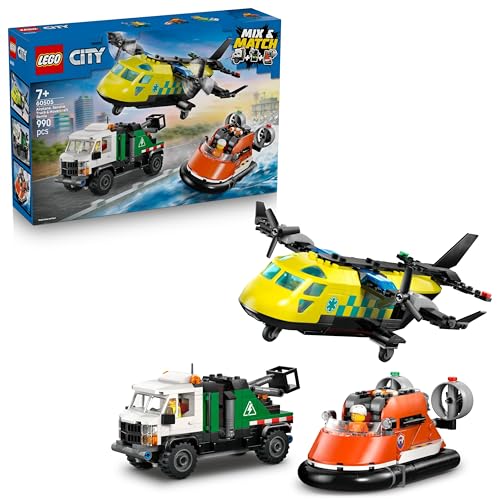 Image of LEGO City Airplane, Service Truck & Hovercraft Remix - Emergency Vehicles Toy Building Set - 60505