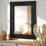 HLFMVWE - Espejo de pared vintage negro con marco de madera rústica estilo granja rectangular antiguo para decorar y colgar en baño, entrada pequeño 30x40cm