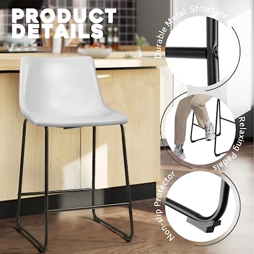 Image of Waleaf 26 Inch Counter Height Bar Stools Set of 2, Faux Leather Bar Chairs