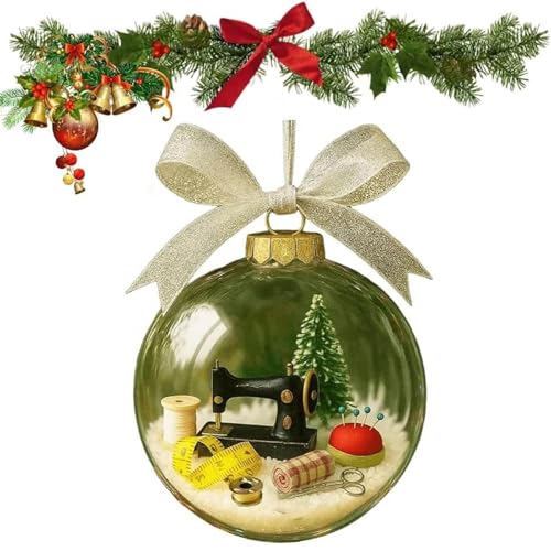 Holiday Sewing Snow Globe Ornament, Vintage Sewing Machine Christmas Tree Decoration, Warm Winter Home Decoration, Unique Gift for Sewists or Families,Friends (Clear)