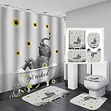 Fashion&Man OLEBETY 4PCS/Set Naughty Elephant Shower Curtain,Funny Quote African Safari Animals Bath