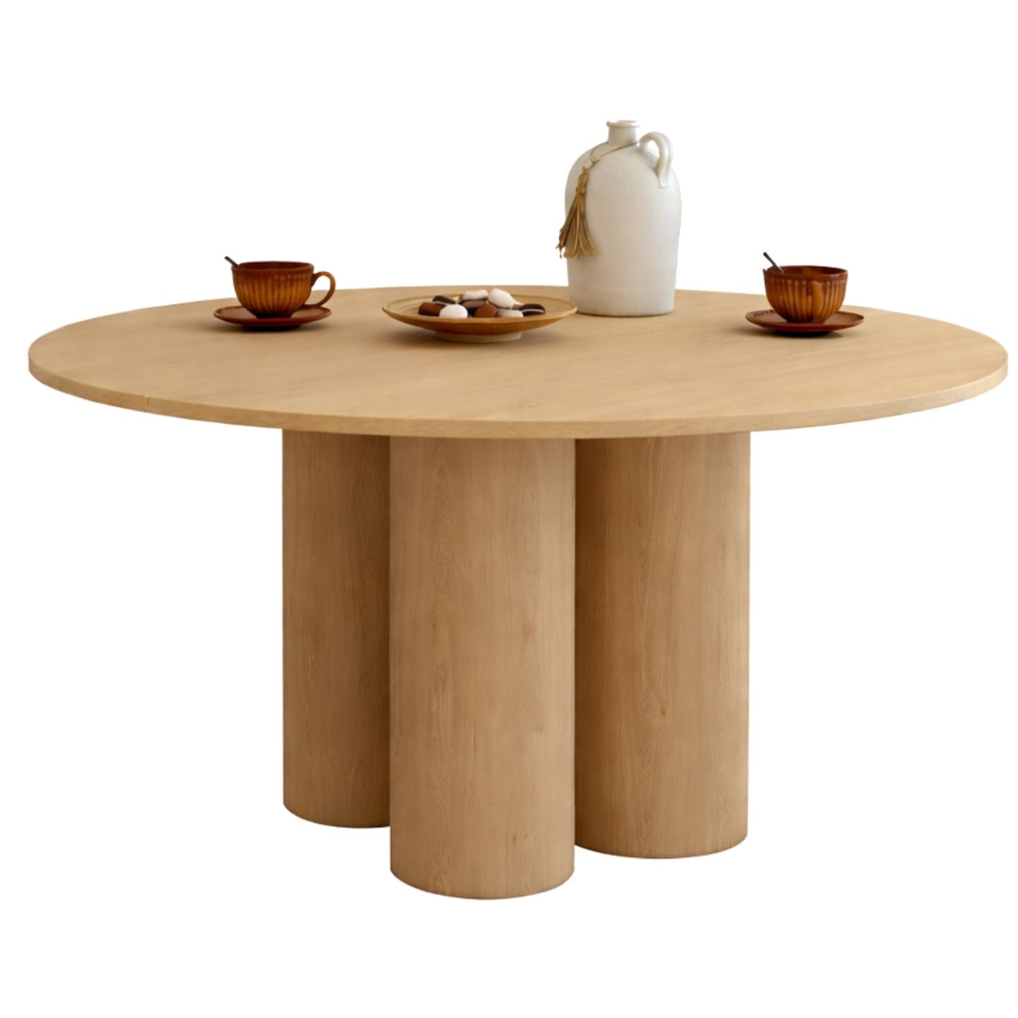 IDMarket Eloise - Mesa de comedor redonda (110 cm), diseño de pie central cilíndrico para 6 personas de haya
