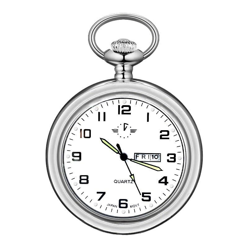 BOSHIYA Smooth Quartz Pocket Watches for Men Classic Arabic Digital Luminous Dial &amp; Day Date Pocket Watch with Chain Christmas Graduation Birthday Gifts
