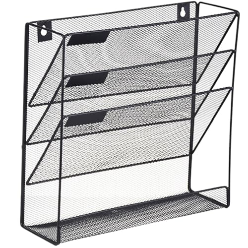 Wall File Organizer, Desktop File Rack, 4-Tier Paper Storage, Space-Saving Design, Sturdy Iron Construction, Portable for Desk o