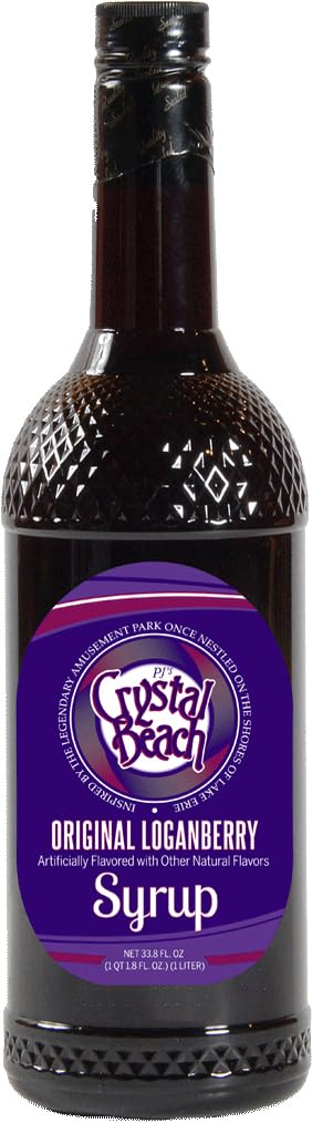 Crystal Beach Original Loganberry Syrup, Unique Flavor Combination of Raspberry and Blackberry, 1 Liter, 33.8 Oz (Pack of 1)