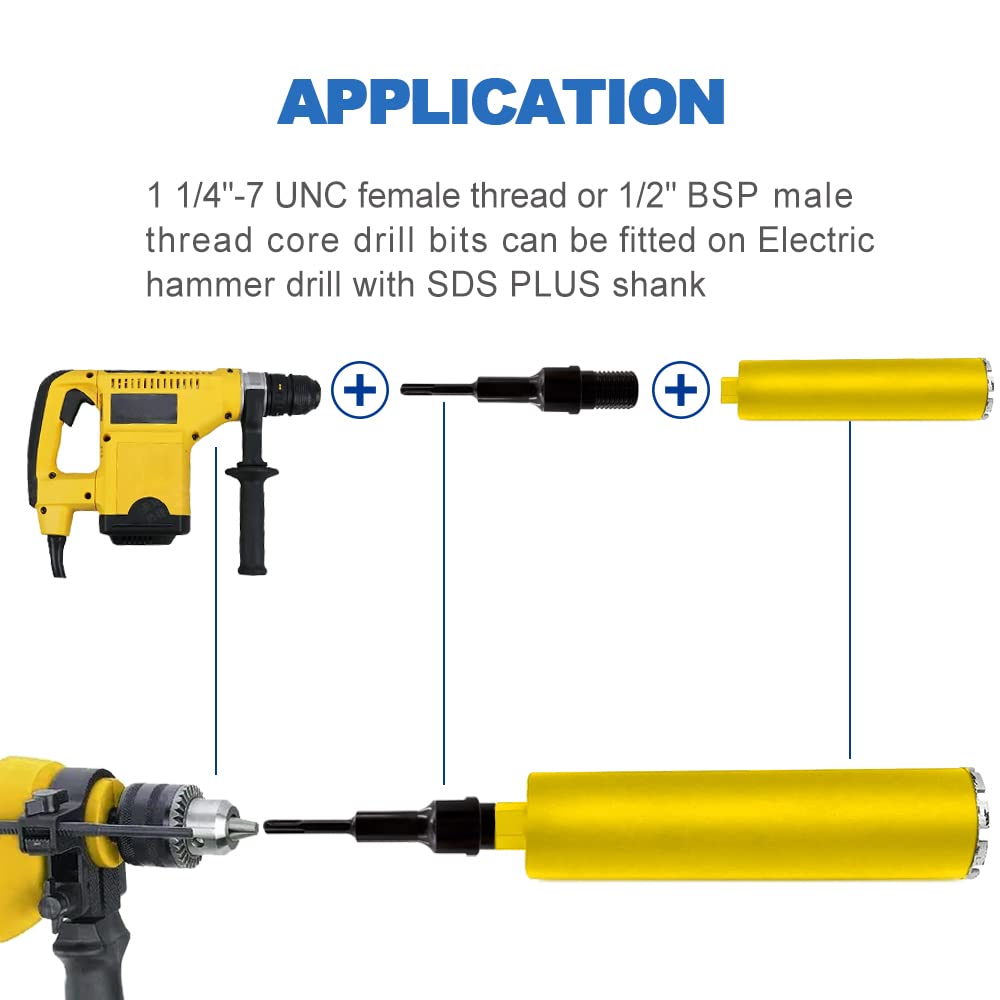 Adaptador de broca de núcleo: 2 piezas, rosca macho UNC 1 1/4"-7 a SDS Plus, para taladro de martillo eléctrico, brocas de núcleo de diamante y accesorios de brocas de martillo