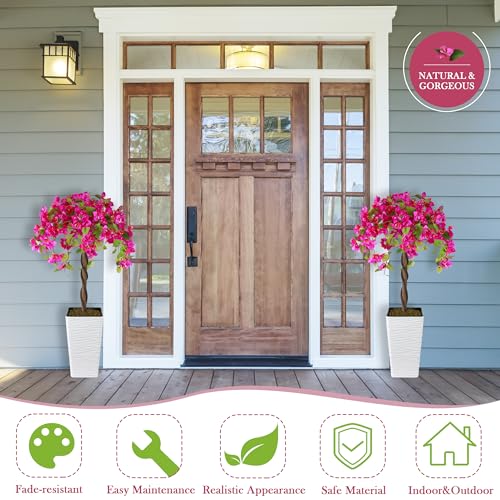 Artificial Bougainvillea Tree 4FT, Fake Silk Floral Tree with White Planter, Decorative Topiary Plant, Potted Faux Flower Tree for Home Porch Decor Indoor Outdoor - Image 5