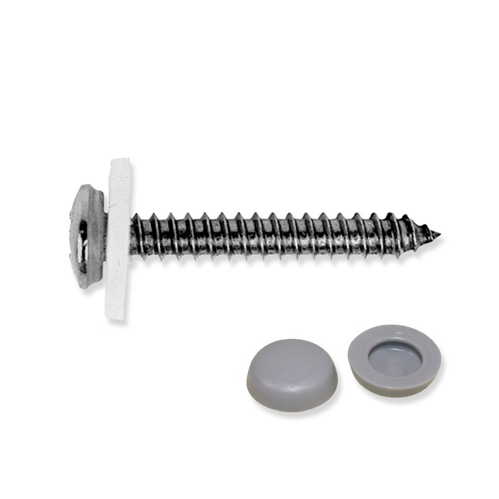 500 Fensterbankschrauben mit Abdeckkappen und Dichtscheibe Edelstahl A2 - Torx (TX) - inkl. Abdeckkappen grau