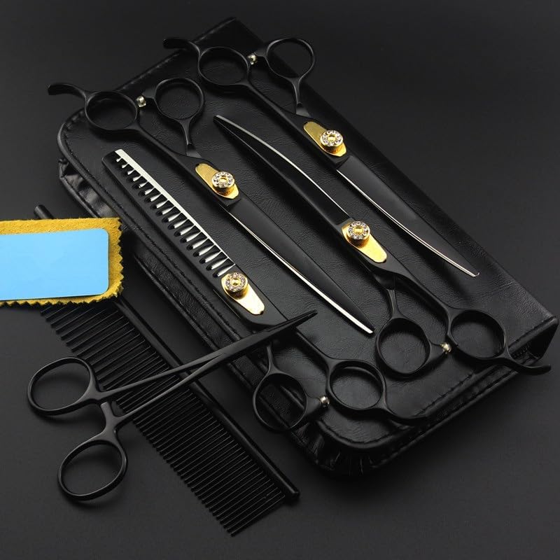 Dog Grooming Scissors Shears, 6 kit 7.0 Inch Japanese Professional Haircut Hairdresser Hairdresser Cutting & Thinning pet dog grooming hair scissors (Color : 45 teeth set)