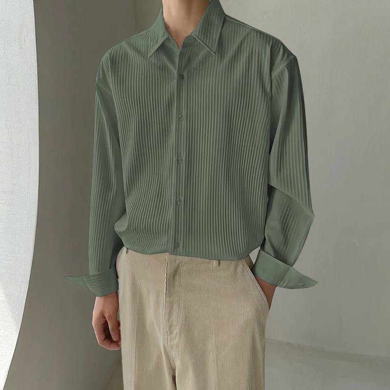 Image of GRECIILOOKS Men's Formal Button Down Shirt - Slim Fit Polycotton Shirt's for Men | Textured Full Sleeve| Business & Meeting Ready (Available in Plus Size)