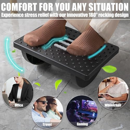 Image of Foot Rest for Under Desk at Work - Ergonomic Foot Stools for Under Office Desk - Rocking Footrest with Roller Massager - Leg Rest for Chair, Computer Gaming - Promote Leg Circulation