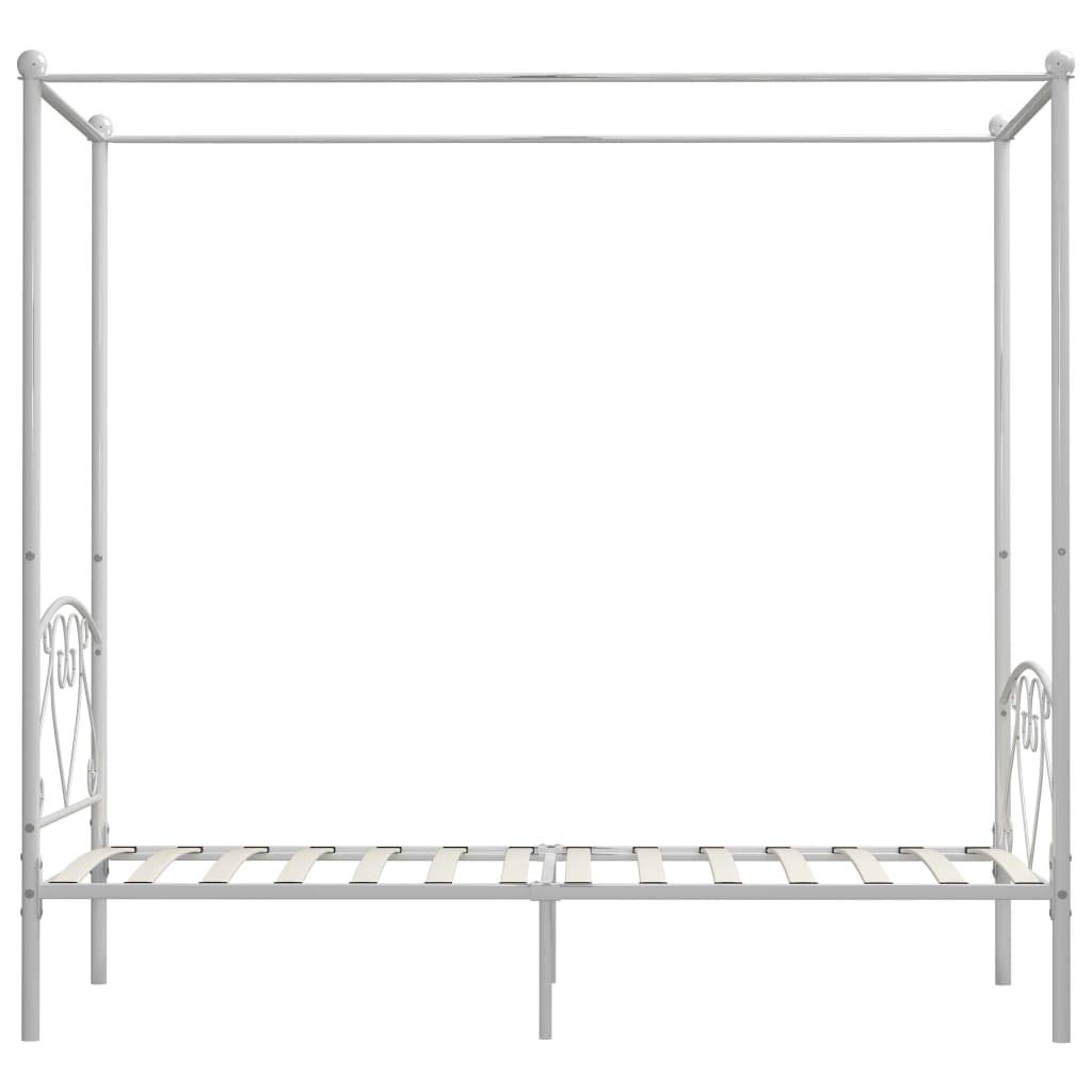 vidaXL Himmelbett Bett Bettgestell Doppelbett Metallbett Bettrahmen Lattenrost Schlafzimmerbett Schlafzimmermöbel Ehebett Weiß 120x200cm