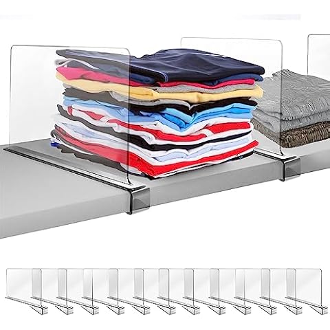 ikaufen 12pcs Clear Acrylic Shelf Dividers, 8 Inches Tall Vertical Purse Separators for Closet Perfect for Bedroom, Kitchen and Office Shelves, Adjustable Acrylic Bookshelf for Organization Cover
