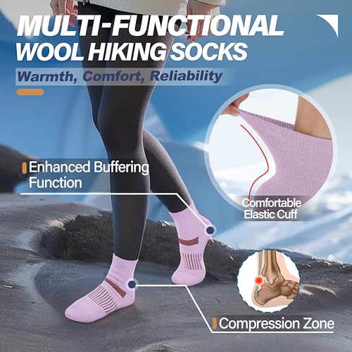 Image of 6 Pairs Merino Wool Ankle Running Hiking Socks Compression Support Breathable Thick Cushion No Show Socks for Women Men
