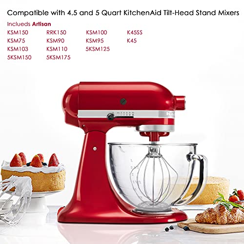 Firjoy Glass Mixing Bowl 5 Qt For Kitchenaid 4.5 And 5 Quart Tilt-Head Stand Mixers #TOP5