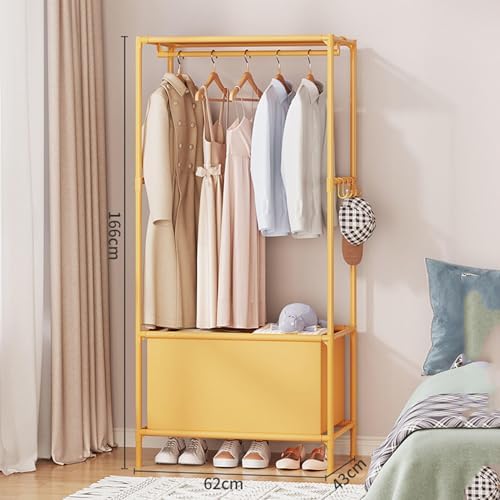 Portable Canvas Wardrobe with Shelves for Bedroom Foldable Closet for Clothes and Bags Yellow Color Lightweight and Stor