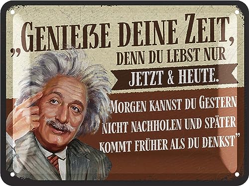 LANOLU Retro Tin Sign, Genießen dein Zeit, Albert Einstein Poster Made of Metal with Quote