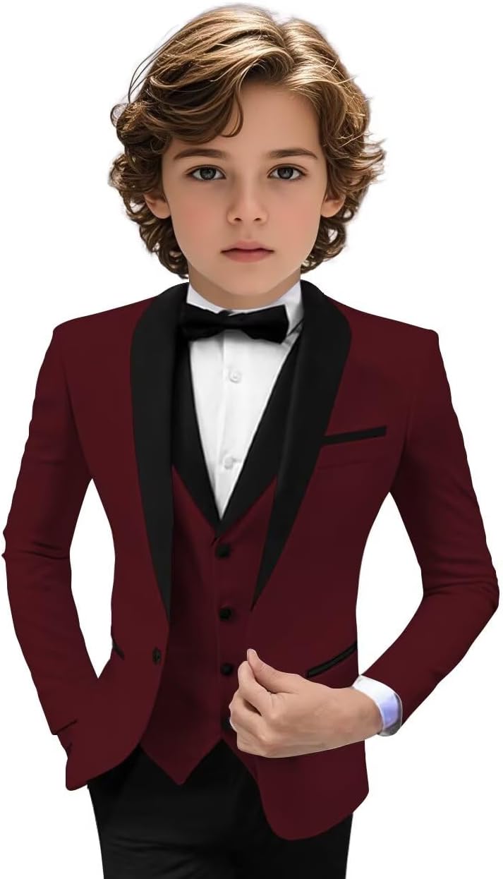 Tuxedo Suits for Boys 3 Pieces Slim Fit Boys Formal Suit Dresswear Ring Bearer Outfit Blazer Vest Pants for Wedding Grooms - Image 7