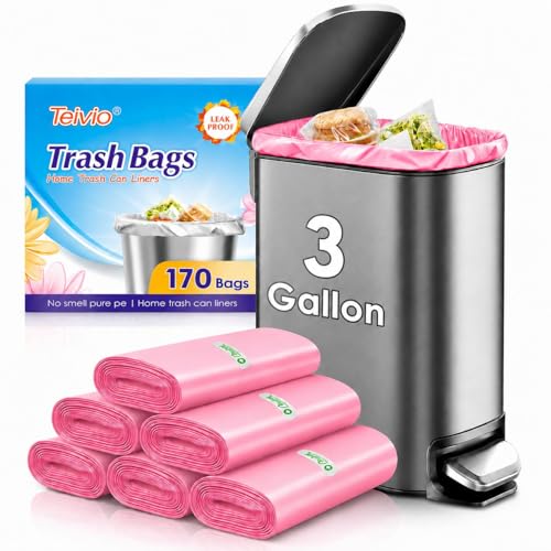 Image of Teivio 3 Gallon 170 Counts Small Trash Bags Garbage Bags, Bathroom Trash Can Bin Liners, Plastic Bags for home office kitchen, Pink