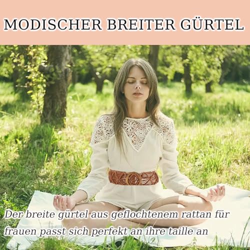 YzmrBdqc Geflochtener Rattan Taillengürtel für Frauen - Breiter Boho-Strohgürtel, Gewebter Bund