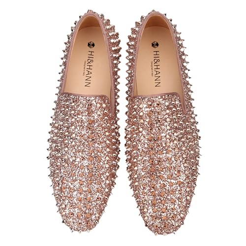 HI&HANN Gold Spikes Men's Shoes Flat for Party and Wedding Men's Loafers Shoes Luxurious Moccasin Plus Size