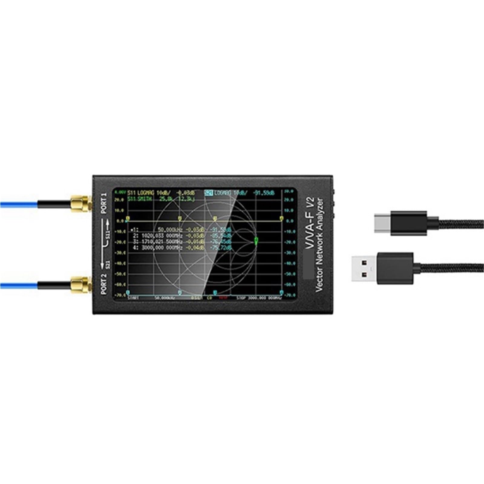 Analizador de Espectro, Analizador de red vectorial VNA-F V2 de 50 KHz a 3 GHz, analizador de antena HF, VHF y UHF con batería de 5000 mAh que mide parámetros S.