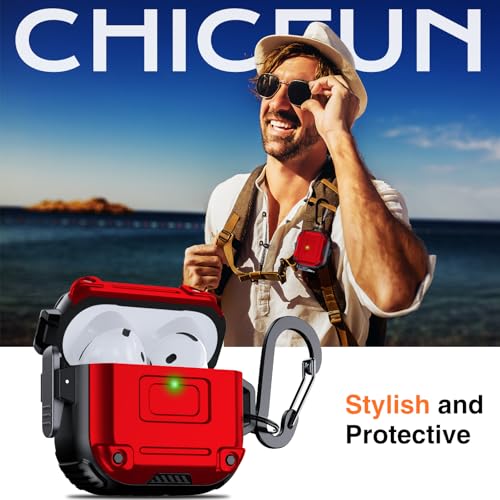 Coque AirPods 4 Chicfun Armour Lock rouge avec verrouillage de sécurité robuste