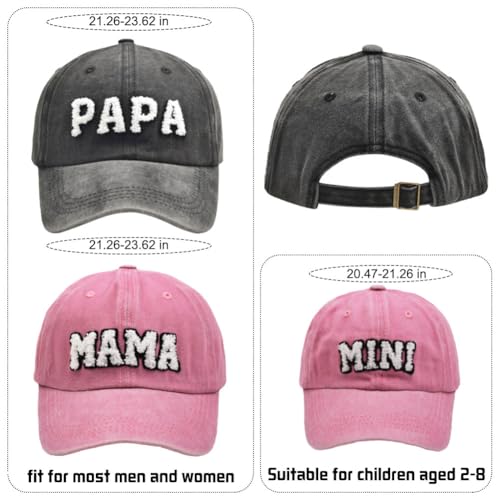 BAOZOON 3 Pcs Parent-Child Baseball Hats Mama Papa Mini Daughter Son Baby Family Hat Retro Adjustable Snap Cap Matching Gift2