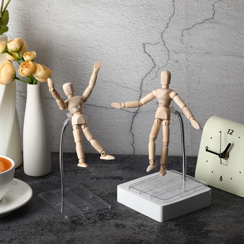 Image of Wonderjune 12 Pcs Action Figure Stands for 8 to 12 Inches Dolls Flexible Assembled Action Figure Display Holder with Adjustable Metal Support Arm Stands Base (Clear)