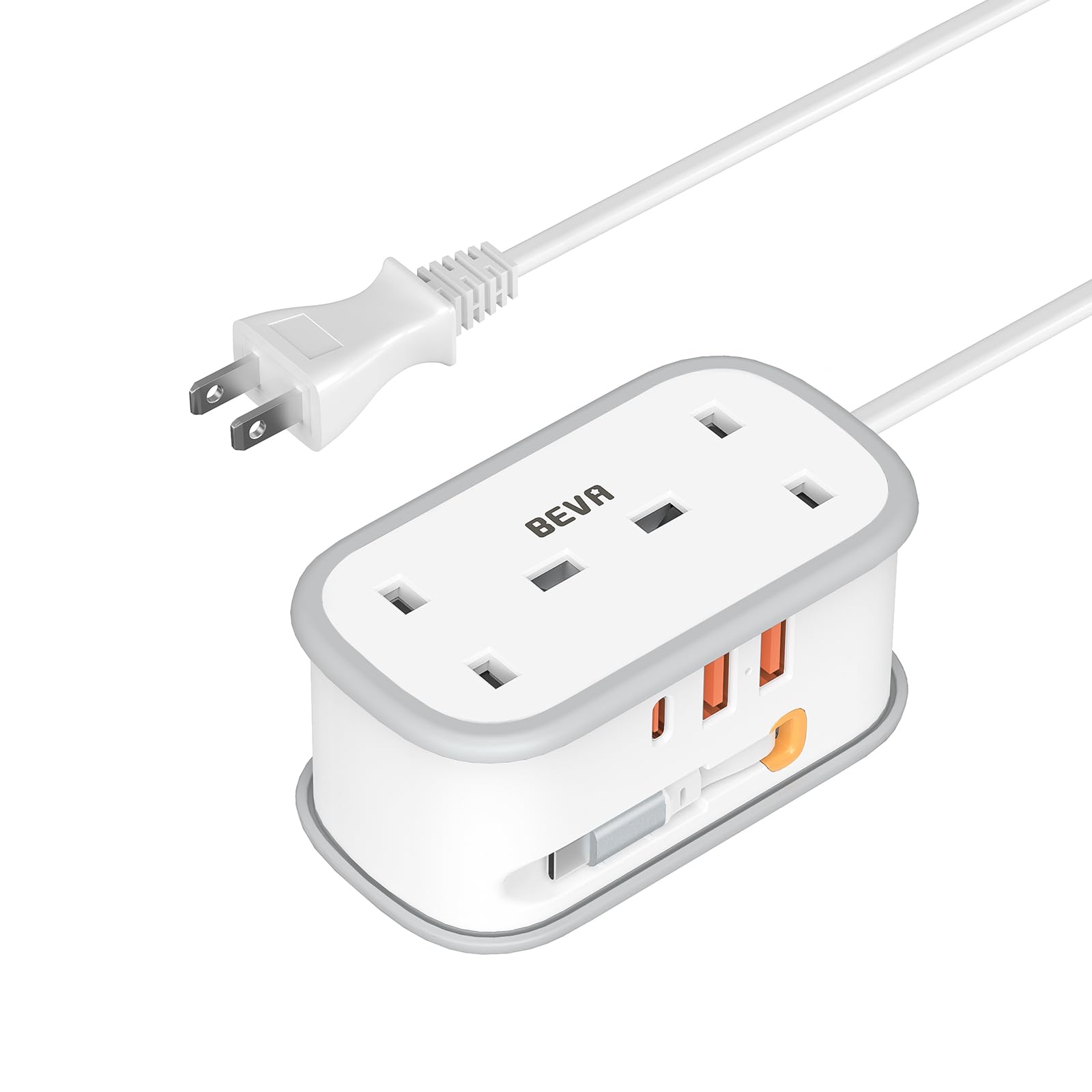UK to European Plug Adapter with 1.5M Extension Cable, BEVA 2 Way 3 USB (2A+1C) Travel Adapter with Retractable USB C Cable for Germany France Spain Turkey Greece Iceland etc (Type E/F) — view 13