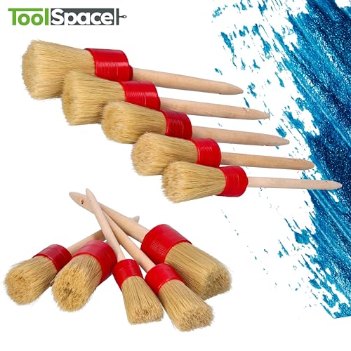 ToolSpace Rundpinsel Rringpinsel 30-50mm Set 5 Stück Borstenpinsel Wachspinsel Pinselset Rund Pinsel Naturhaar Holzöl Holzfarbe Lackpinsel Maler Ringpinsel Holzleim Lackierpinsel Profi Holz Rundpinsel